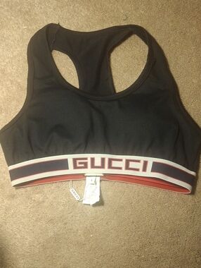Gucci Black Racerback Sports Bra with Red and White Logo Band